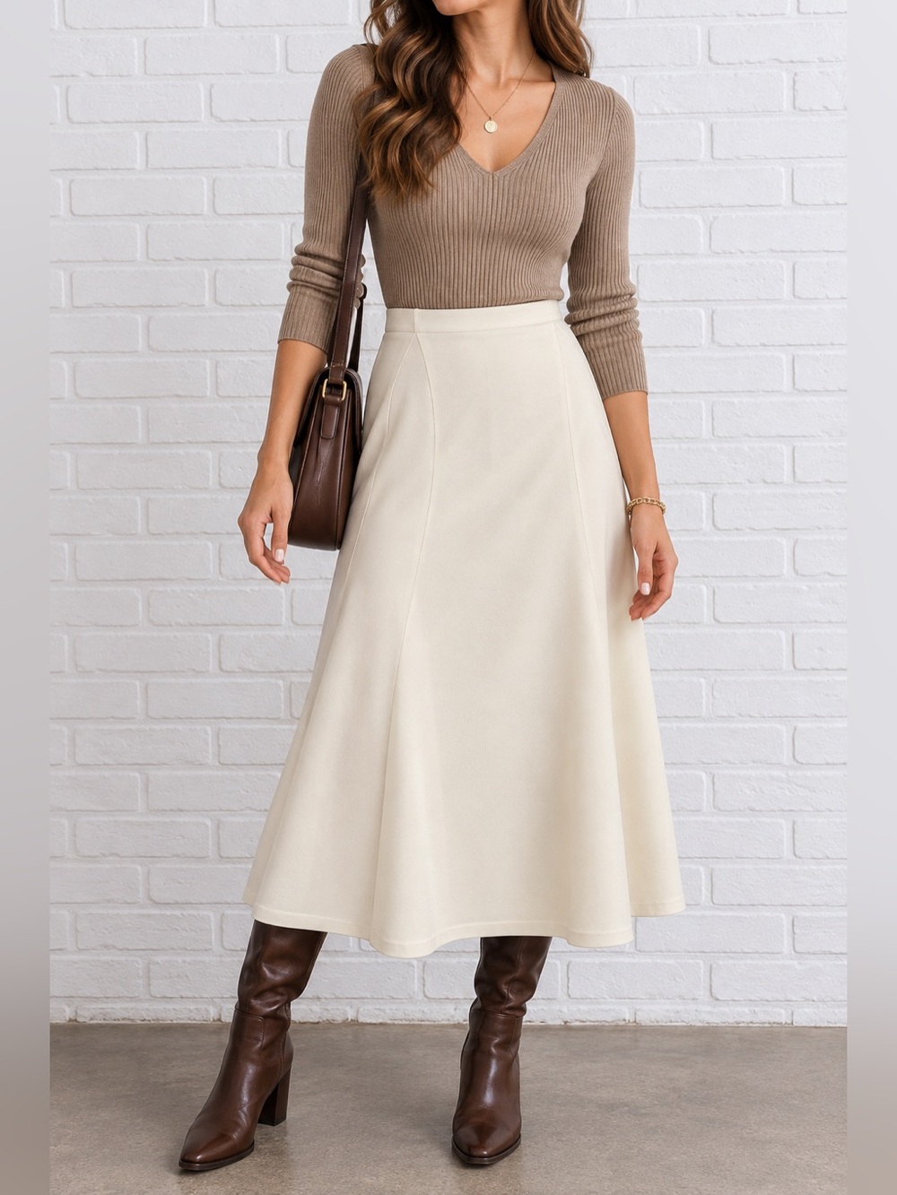 Vintage Y2K Liz Claiborne Cream A-Line Midi Skirt Petite 8 Minimalist
